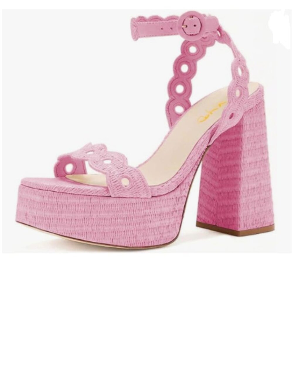 XYD Pink Platform Eyelets Open Round Toe High Heel Block Ankle Strap Sandal